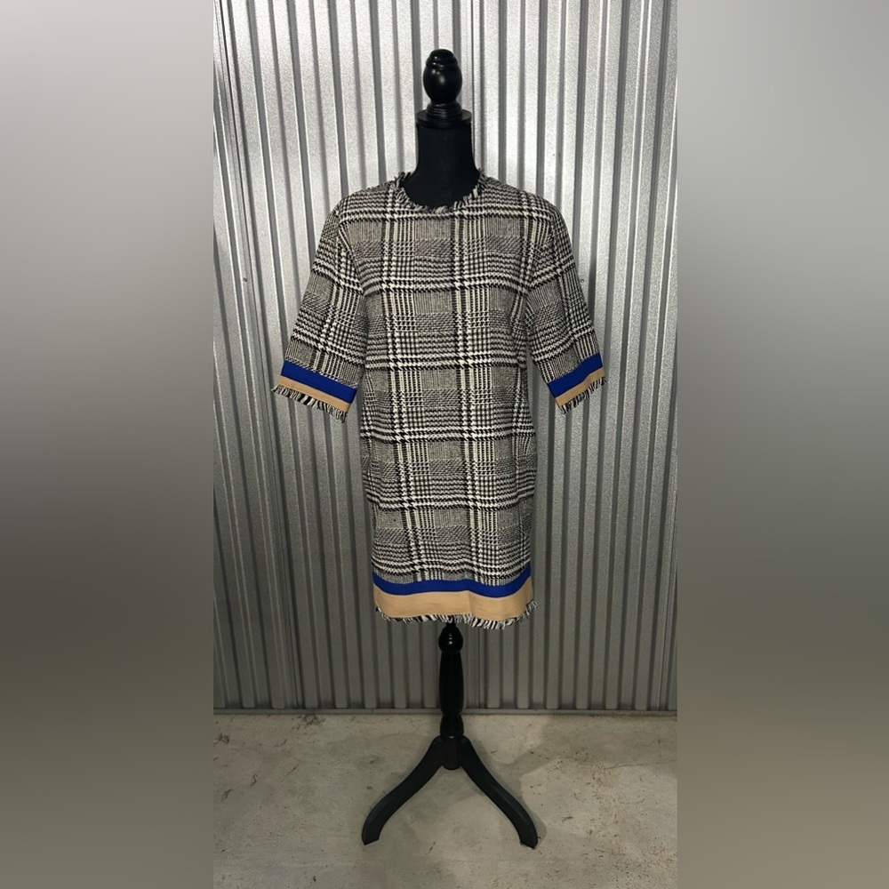 Women’s English Factory Black White Plaid Designer Midi Dress Size Medium